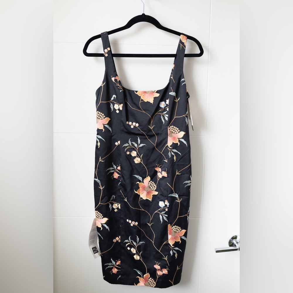 David Meister Women’s Silk Floral Formal Embroidered Dress 4 wedding event 90s